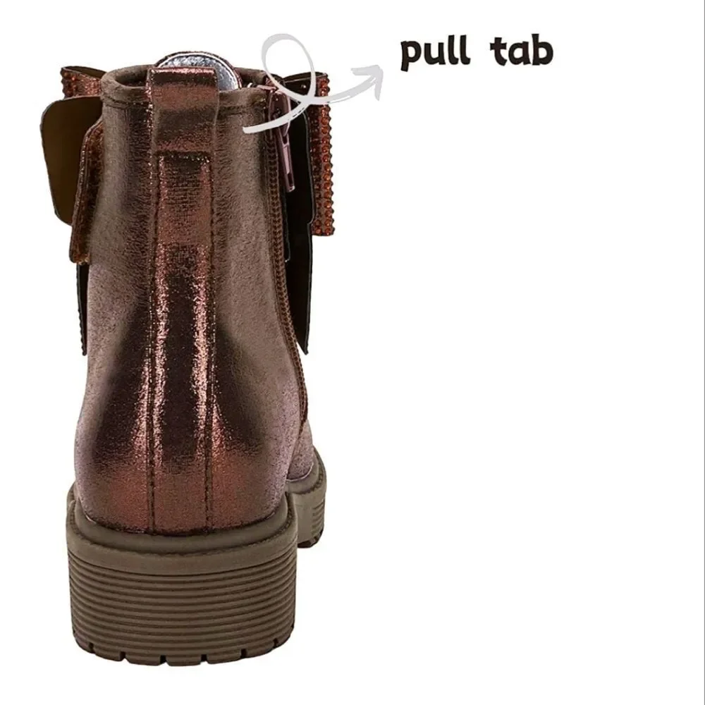 (7-4312)  ZBY Girls Glitter Ankle Boots Platform Rhinestone Bowtie Sz 4
